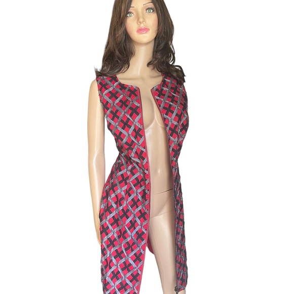 New Samuel Dong stretch square red/black dress size (S)(L)(XL) - Picture 6 of 16